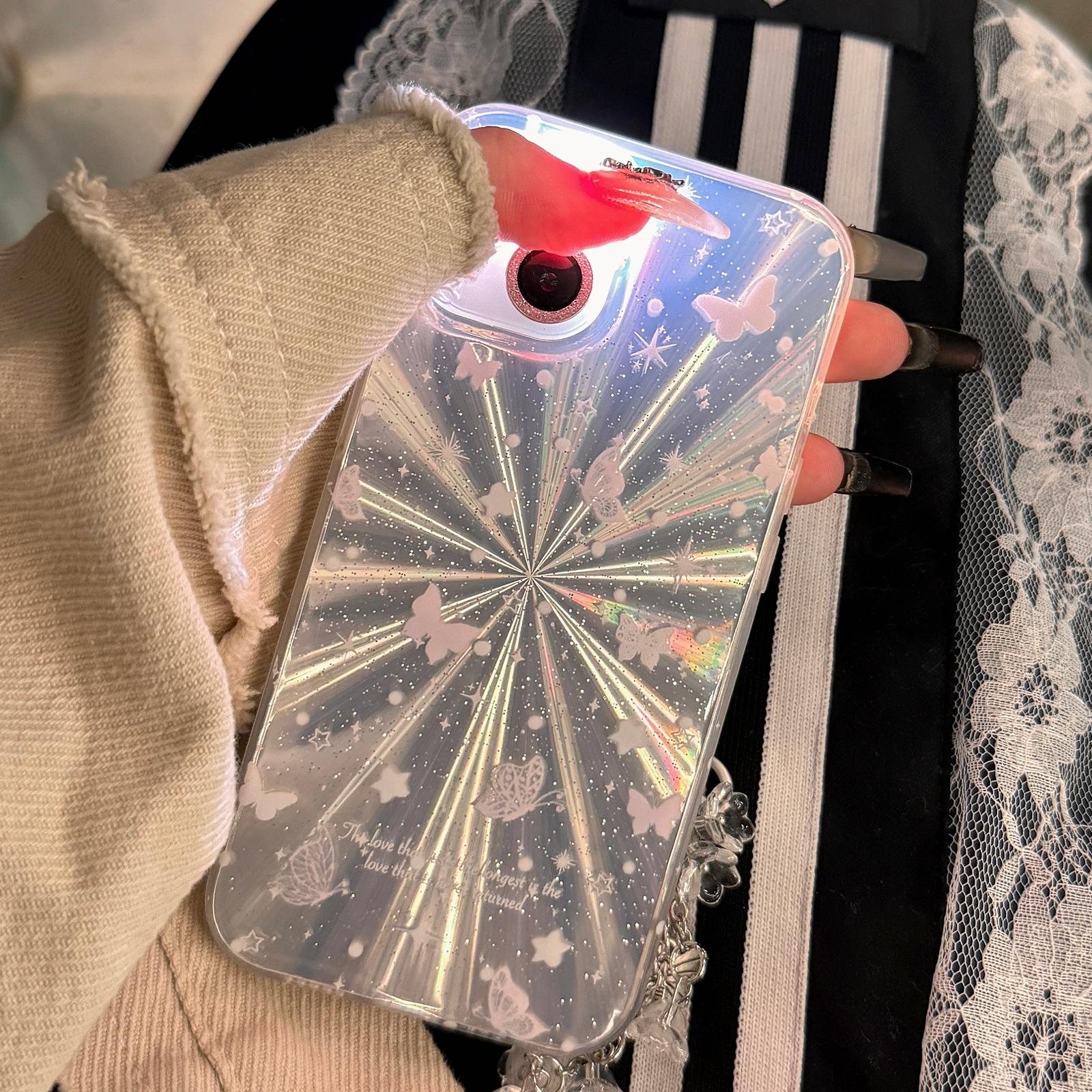 Double Layer Acrylic Tpu Shockproof Phone Case with Fireworks Butterfly Pattern and Star Butterfly Design for Iphone 15 4