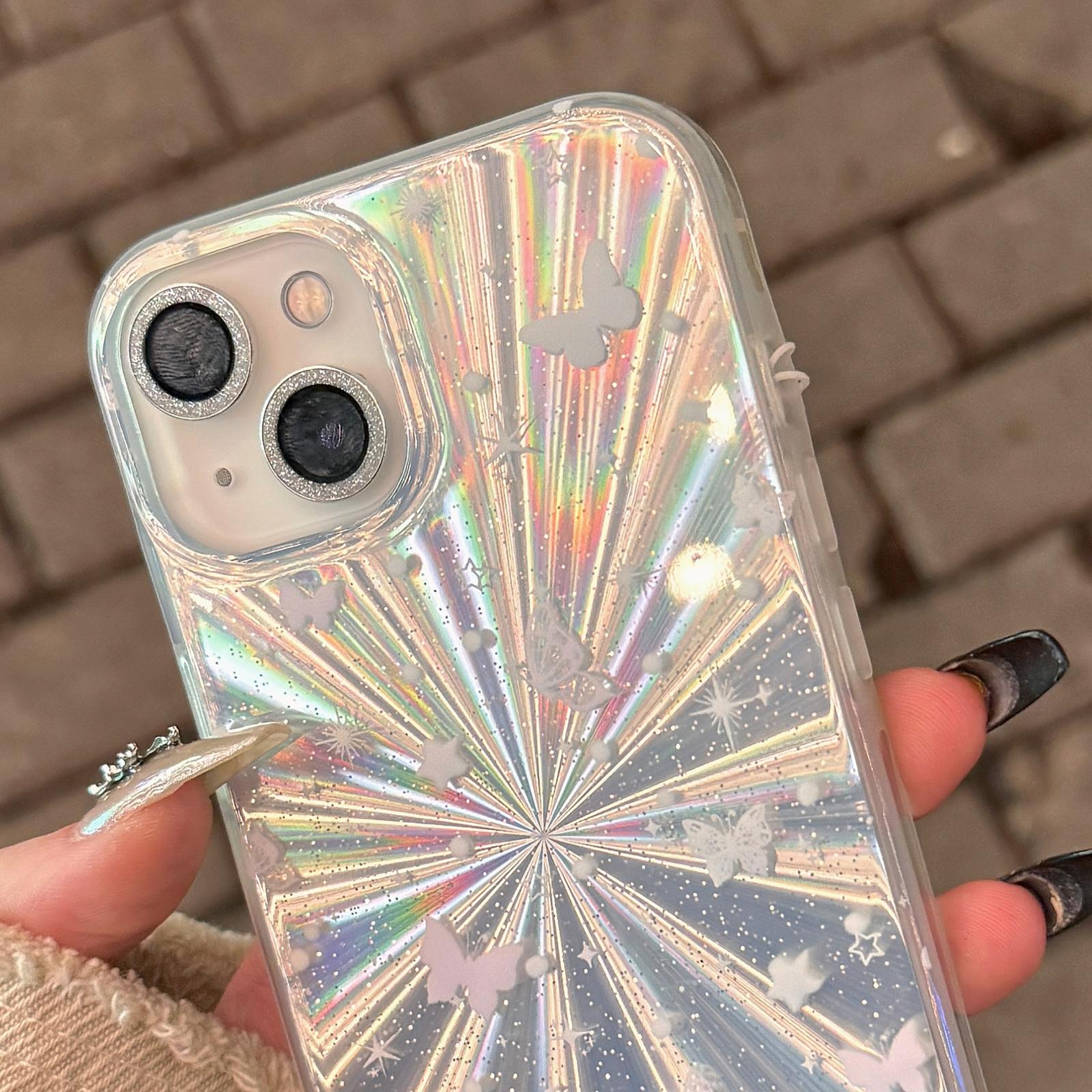 Double Layer Acrylic Tpu Shockproof Phone Case with Fireworks Butterfly Pattern and Star Butterfly Design for Iphone 15 5