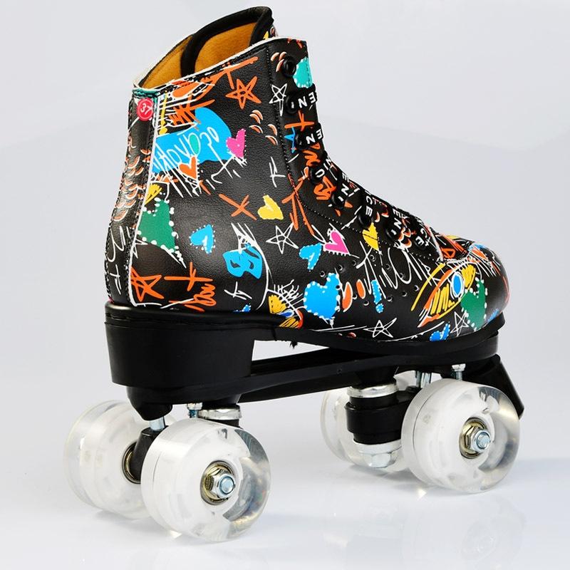 Adult Graffiti Double Row Roller Skates - Size 41 - Flash Wheel White 4