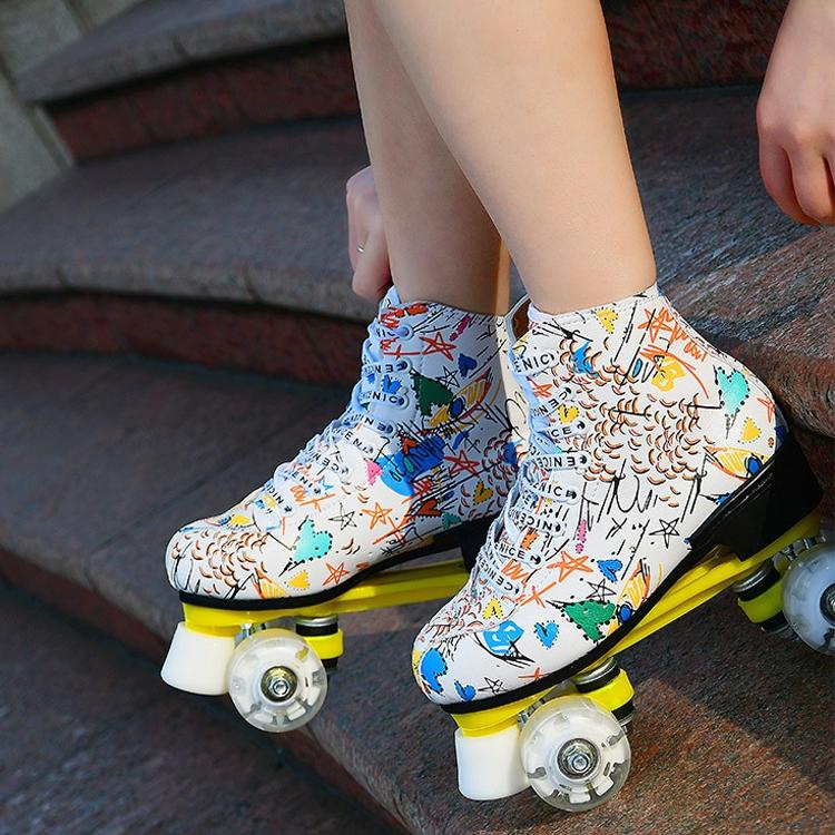 Adult Graffiti Double Row Roller Skates - Size 41 - Flash Wheel White 6