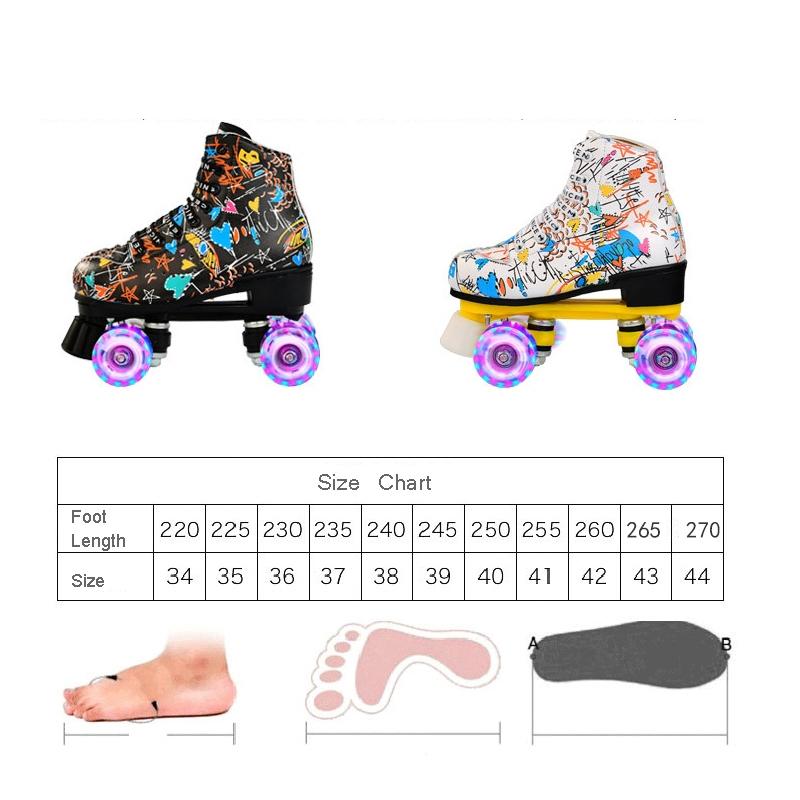 Adult Graffiti Double Row Roller Skates - Size 41 - Flash Wheel White 7