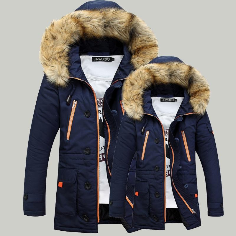 Long Section Cotton Suit Men Plus Velvet Thick Warm Jacket Large Fur Collar Coat Lovers Jacket - Size Xxxxxl - Green 4