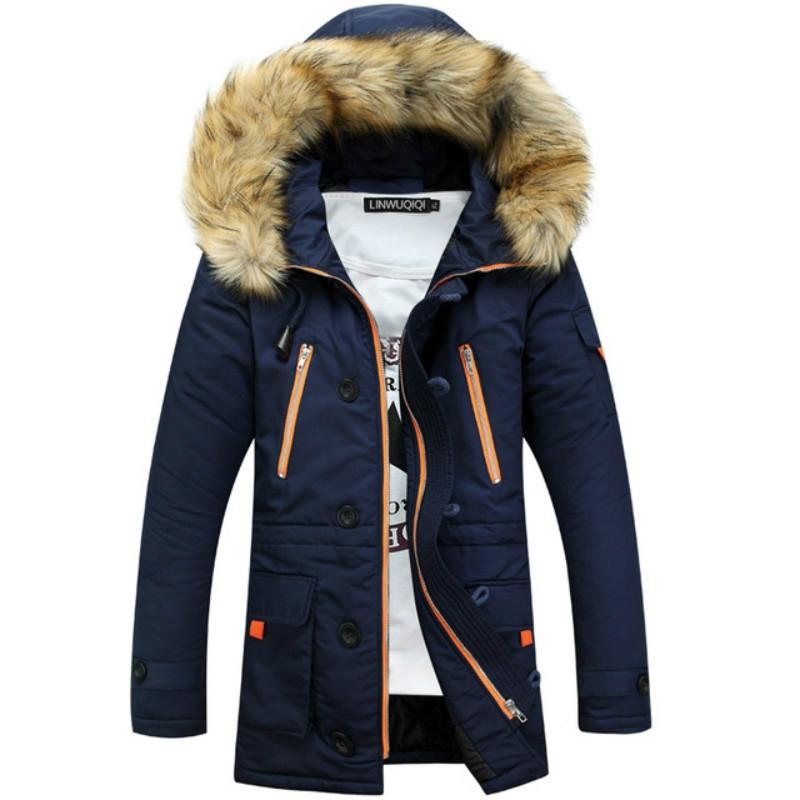 Long Section Cotton Suit Men Plus Velvet Thick Warm Jacket Large Fur Collar Coat Lovers Jacket - Size Xxxxxl - Green 9