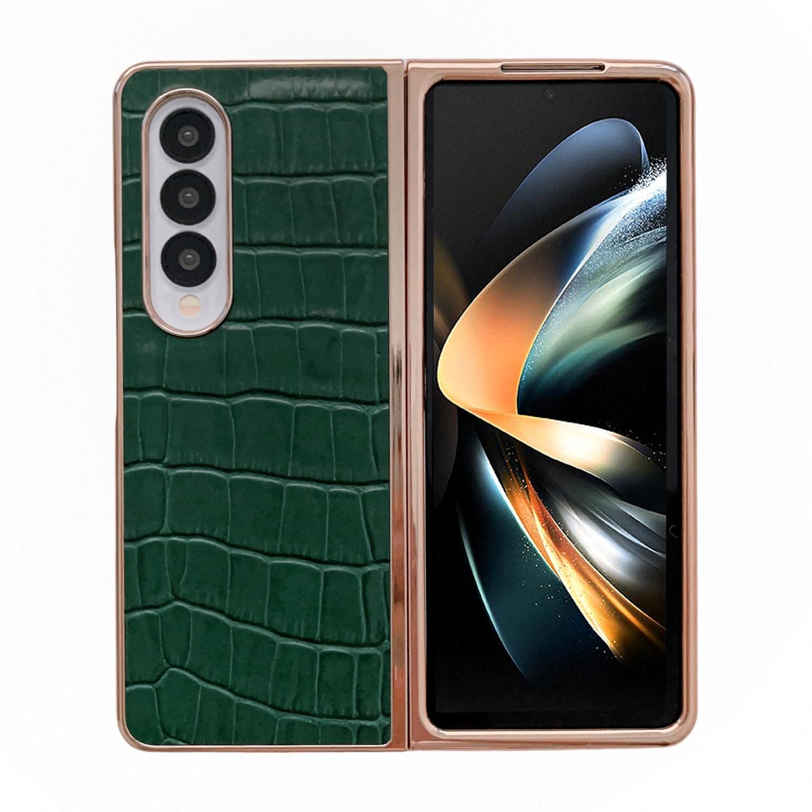 For Samsung Galaxy Z Fold4 5G Crocodile Leather Phone Case - Electroplated - Black 7