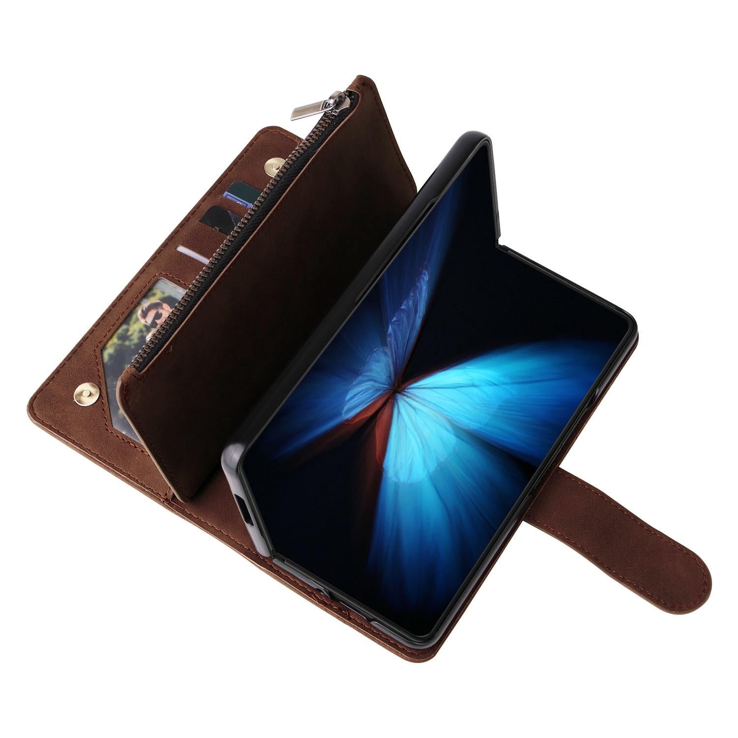 For Samsung Galaxy Z Fold4 5G Frosted Leather Zip Wallet - Compact And Stylish - Black 8