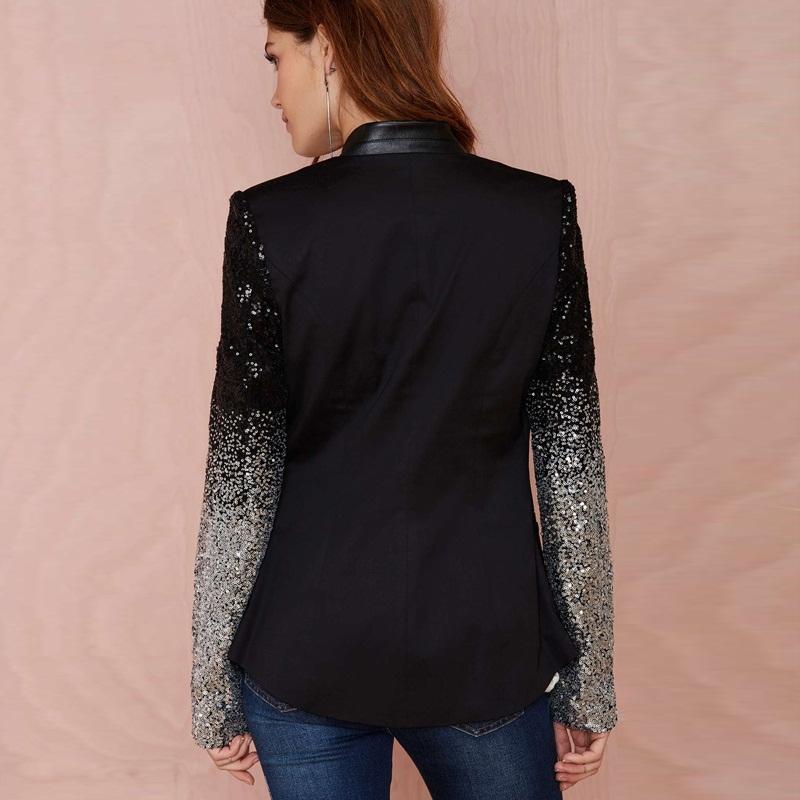 Sequins Slim Casual Women Suit - Black S 5