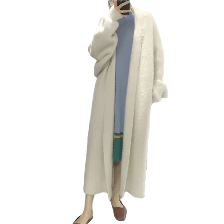 Loose Bat Plus Size Thickened Nightgown Women Knitted Cardigan Sweater Coat White Free Size