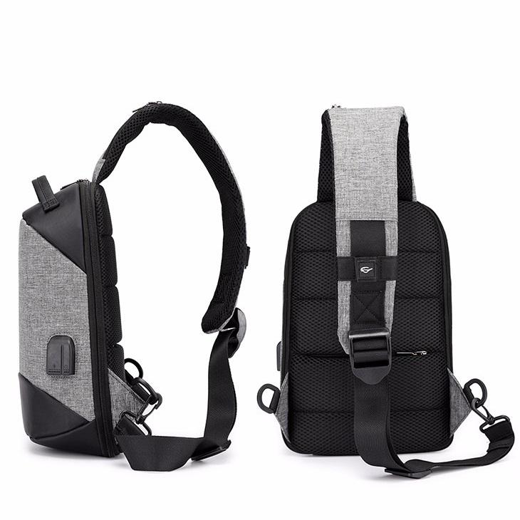 Versatile Oxford Shoulder Bag With Earphone & Usb - Gray 14