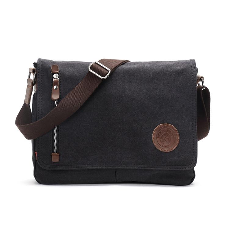 Men Canvas Shoulder Bag Versatile Crossbody Messenger Black