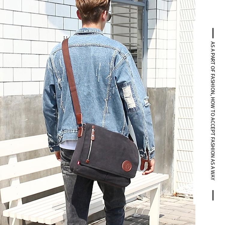 Men Canvas Shoulder Bag Versatile Crossbody Messenger Black 11