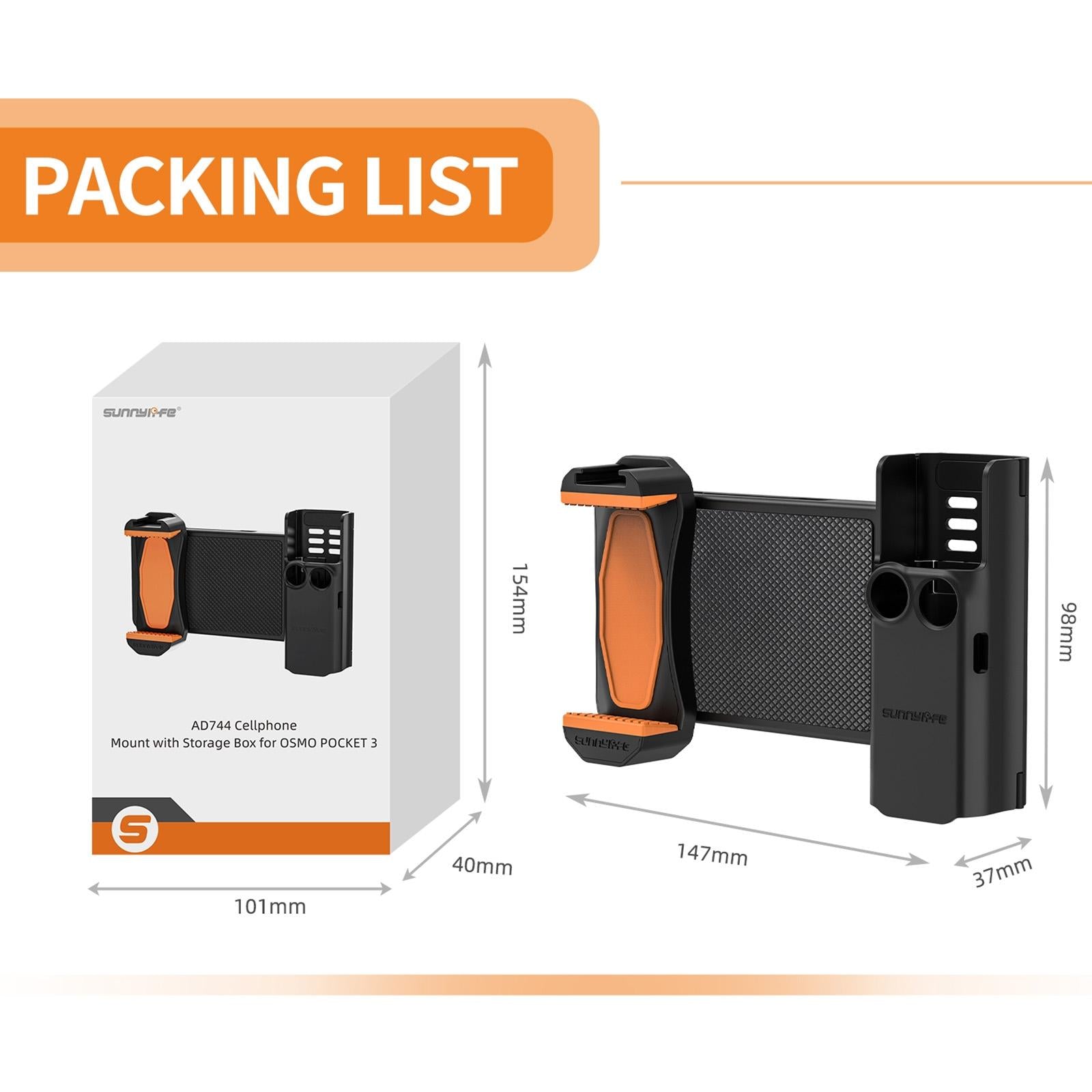 Portable Phone Clamp Holder with Storage Case for Dji Pocket 3 4