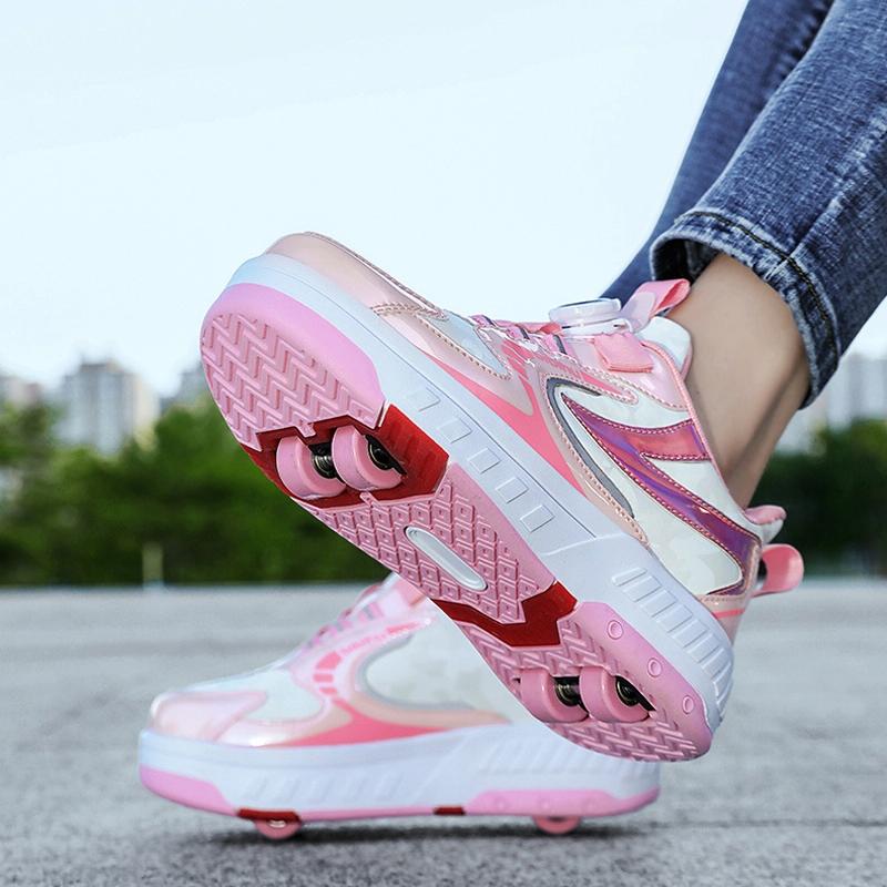29 Size Children's Two-wheeled Roller Skating Shoes - Xf18 Pink - 38 7