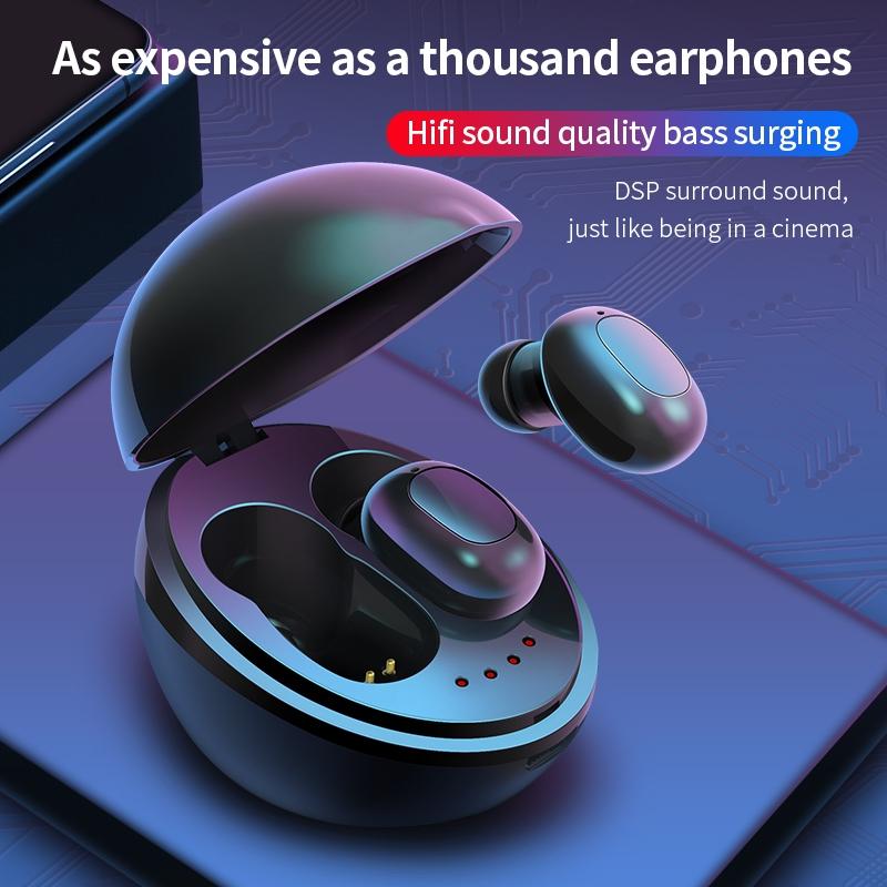Wireless Bluetooth Earphones - Space Capsule Shape with Magnetic Charging Box & Lanyard - Black 5