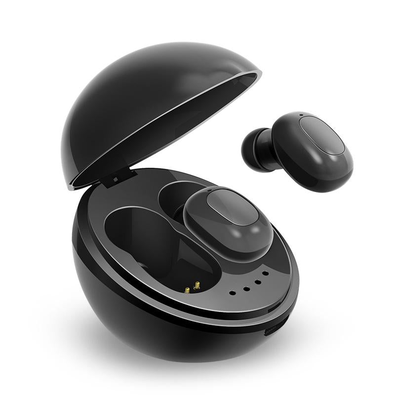 Wireless Bluetooth Earphones - Space Capsule Shape with Magnetic Charging Box & Lanyard - Black 7