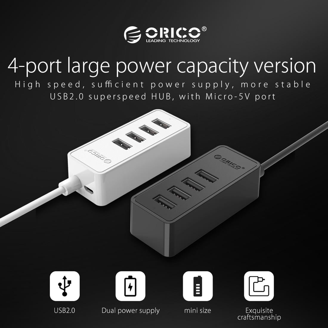 Usb 2.0 Desktop Hub With Micro Usb Cable And Power Supply 12