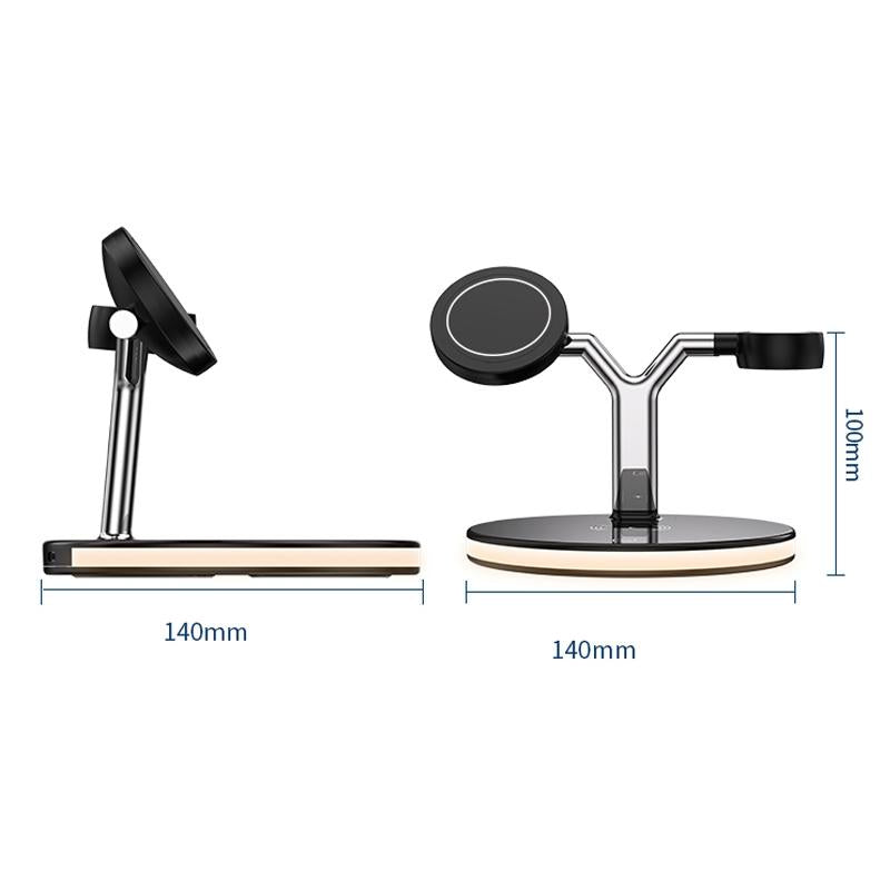 15W 3 In 1 Magnetic Wireless Charger For Phones Watches And Airpods With Led Light - Black 12