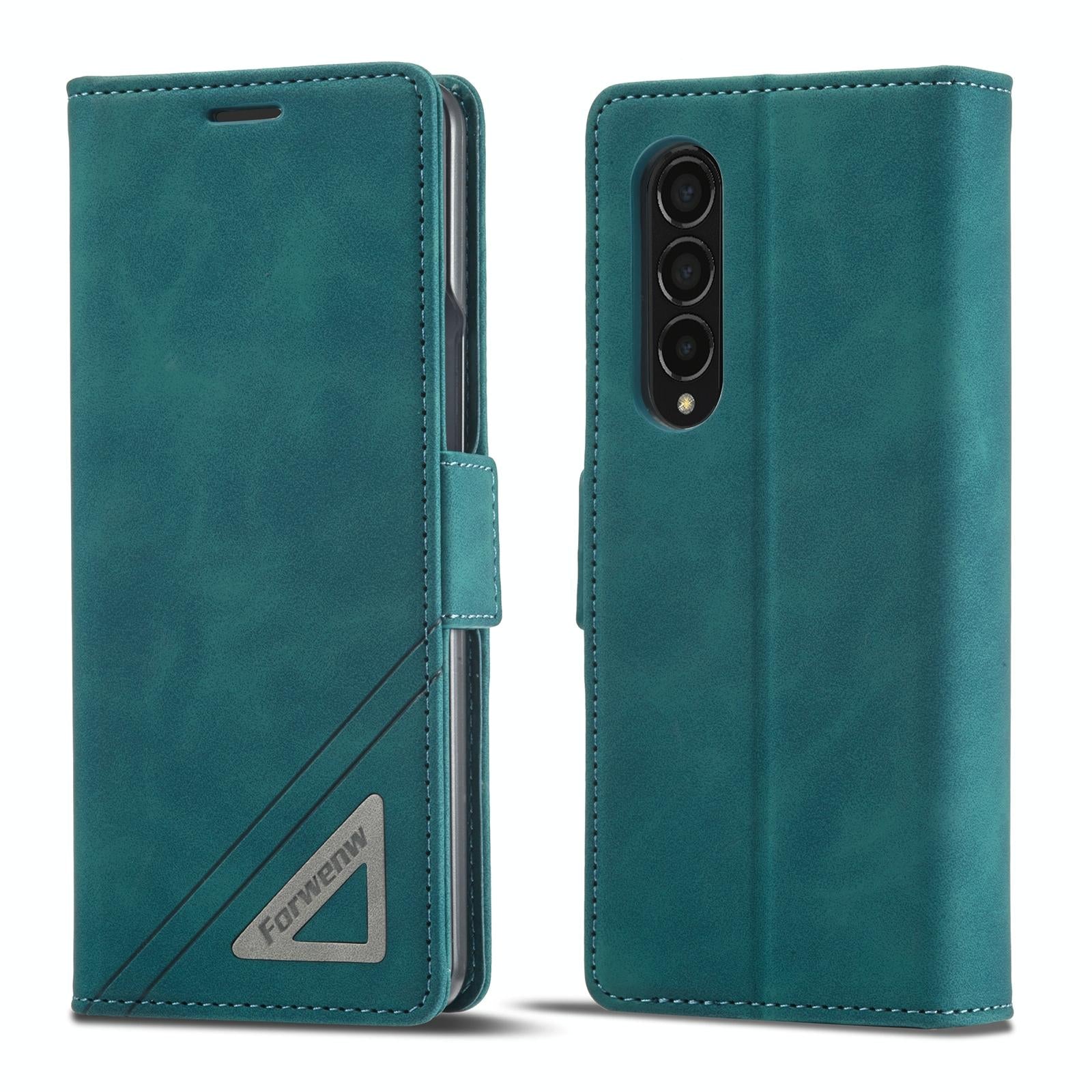 For Samsung Galaxy Z Fold4 5G Leather Dual Side Buckle Phone Cover - Dark Cyan 8