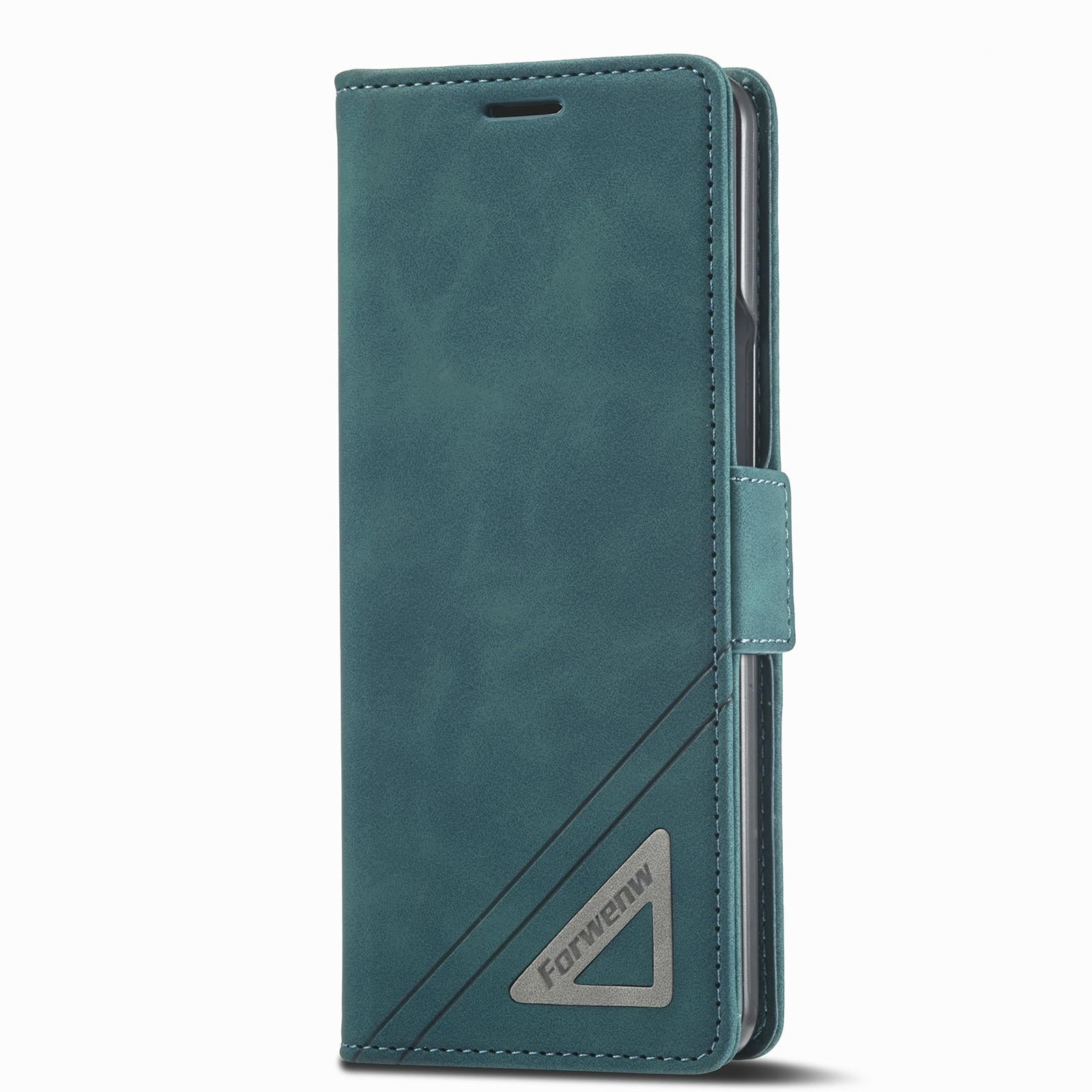 For Samsung Galaxy Z Fold4 5G Leather Dual Side Buckle Phone Cover - Dark Cyan 9