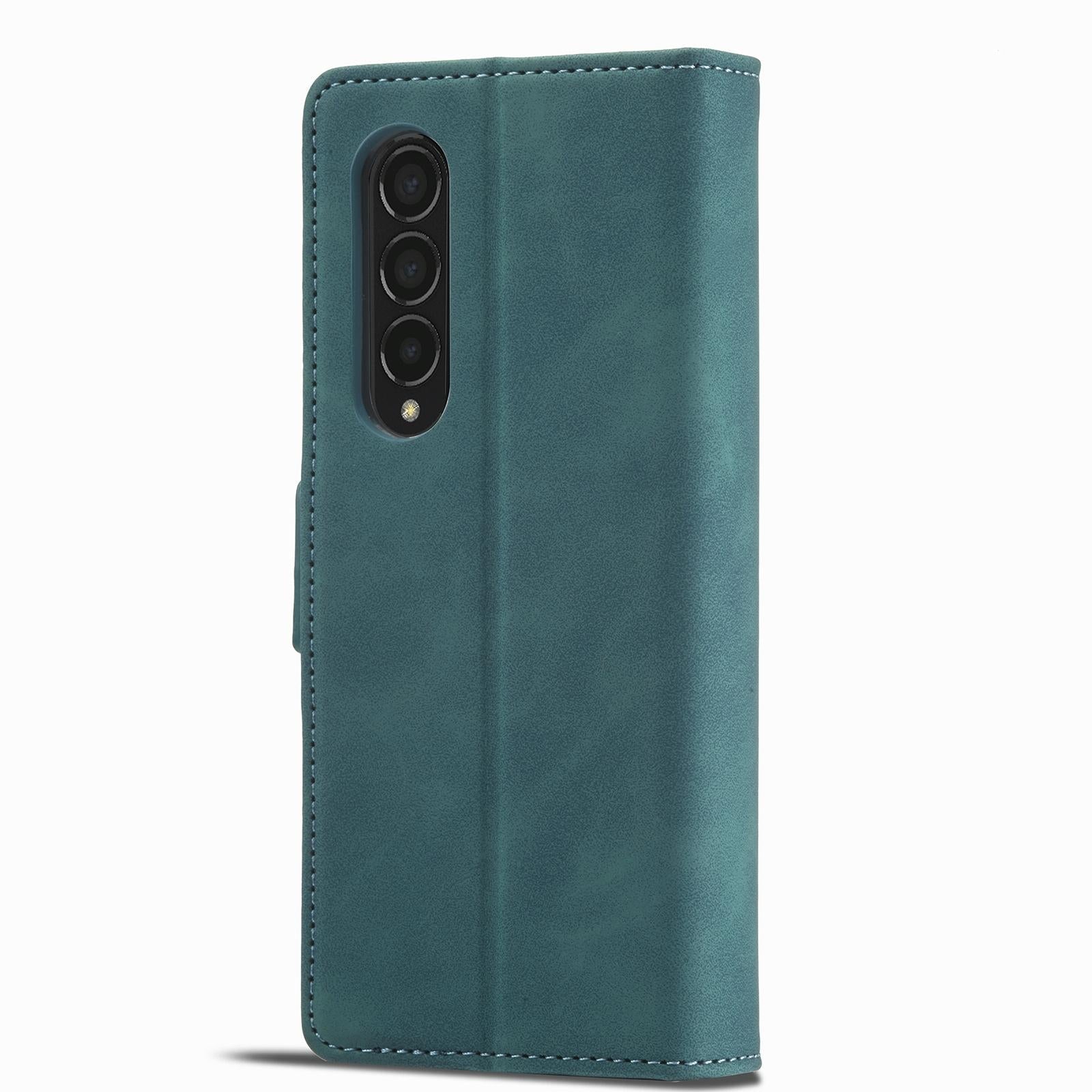 For Samsung Galaxy Z Fold4 5G Leather Dual Side Buckle Phone Cover - Dark Cyan 10