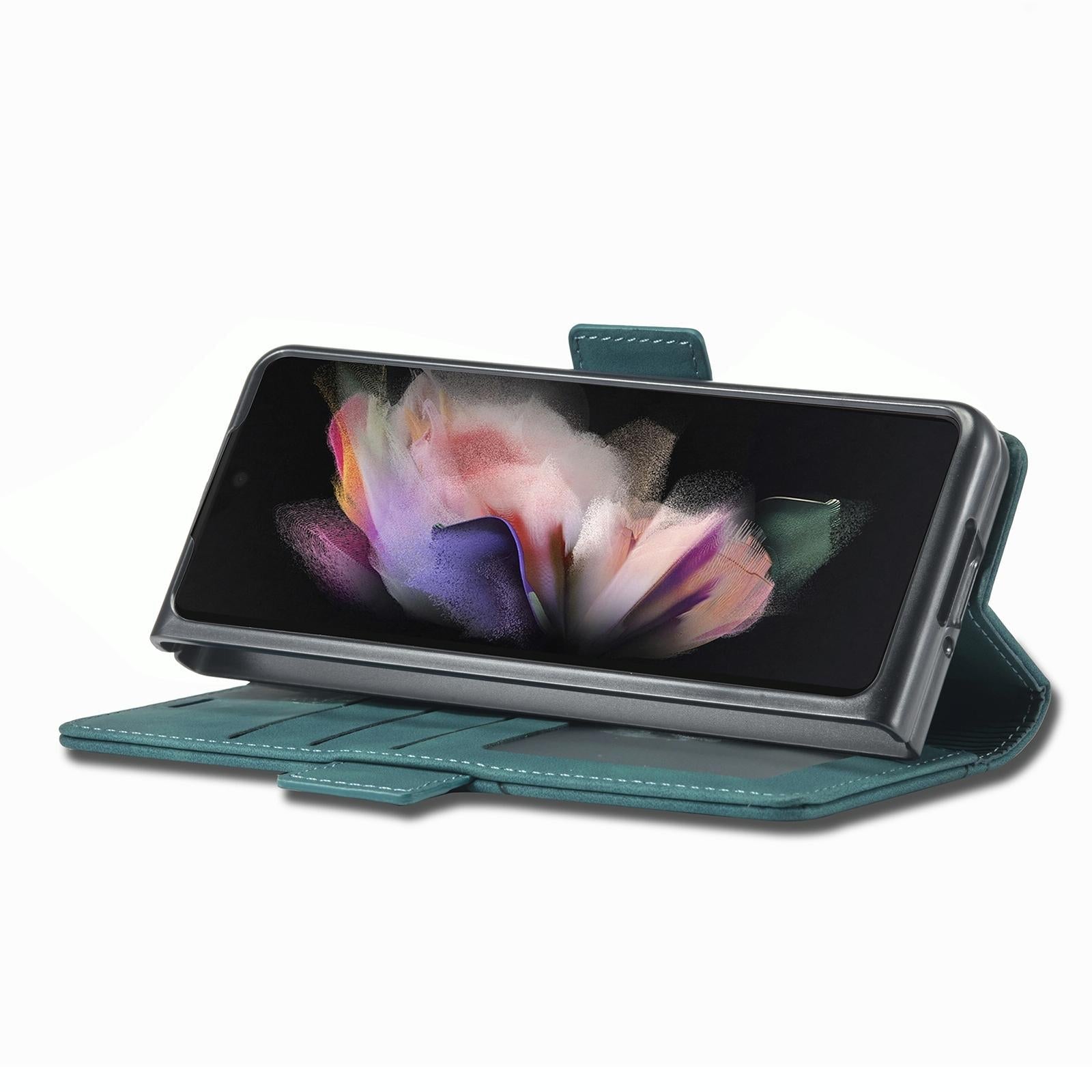 For Samsung Galaxy Z Fold4 5G Leather Dual Side Buckle Phone Cover - Dark Cyan 11