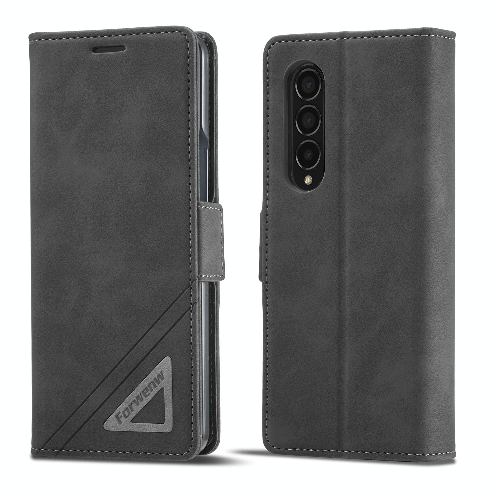 For Samsung Galaxy Z Fold4 5G Leather Dual Side Buckle Phone Cover - Dark Cyan 13