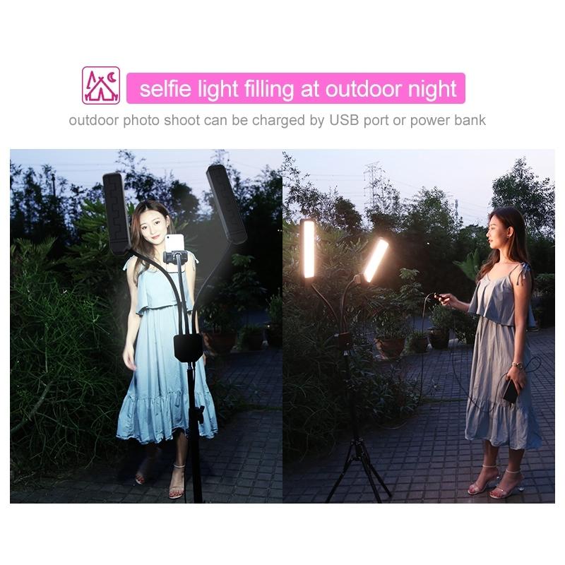 Portable Double Arm Fill Light with Phone Clip - Adjustable Brightness Black 4