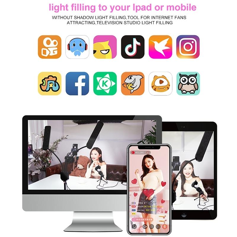 Portable Double Arm Fill Light with Phone Clip - Adjustable Brightness Black 6