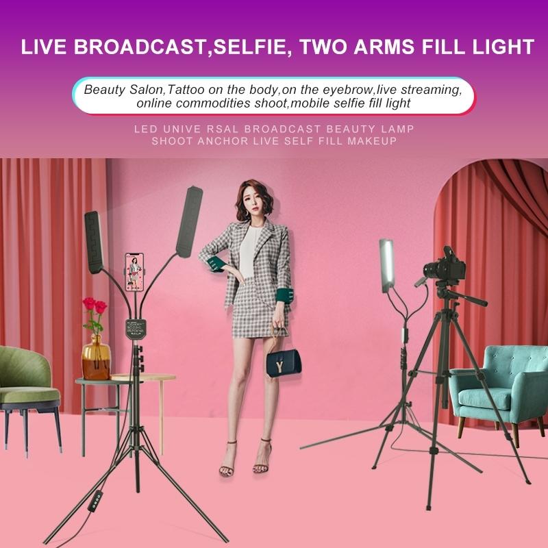 Portable Double Arm Fill Light with Phone Clip - Adjustable Brightness Black 7