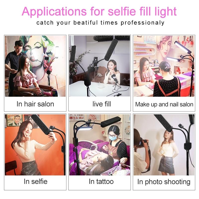 Portable Double Arm Fill Light with Phone Clip - Adjustable Brightness Black 8