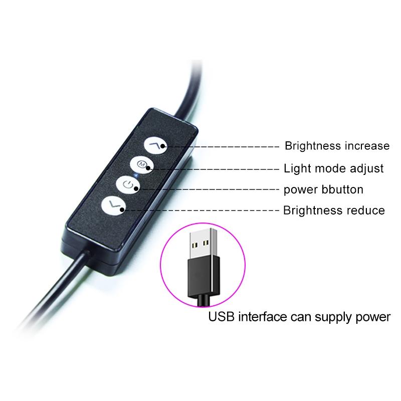 Portable Double Arm Fill Light with Phone Clip - Adjustable Brightness Black 9