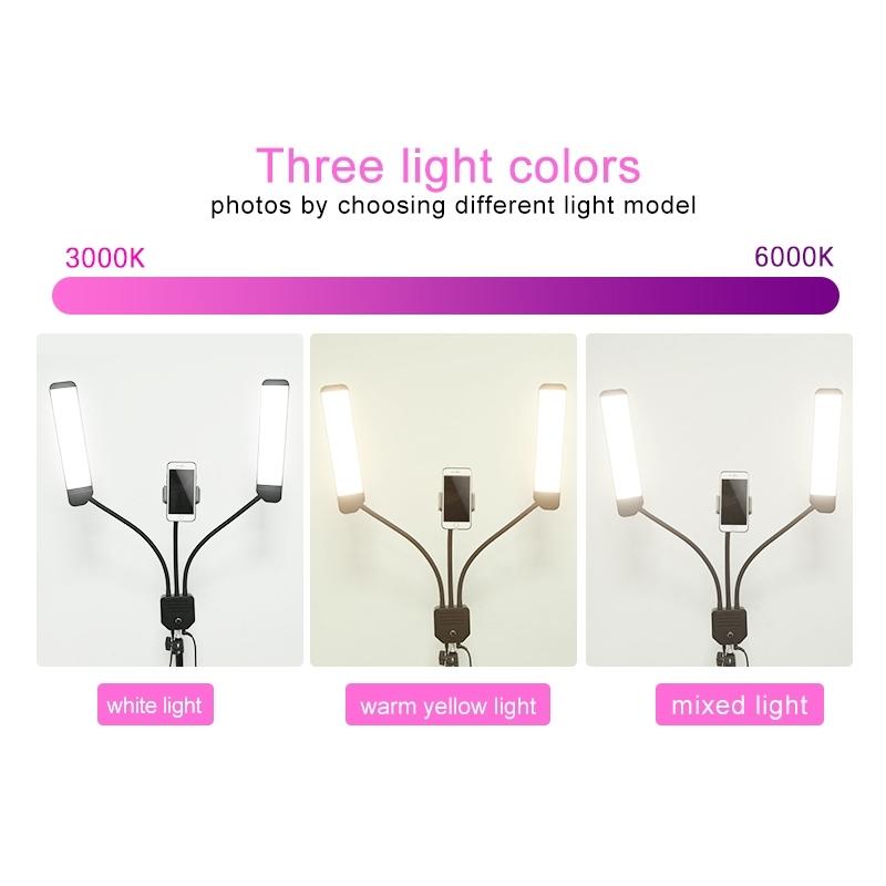 Portable Double Arm Fill Light with Phone Clip - Adjustable Brightness Black 14