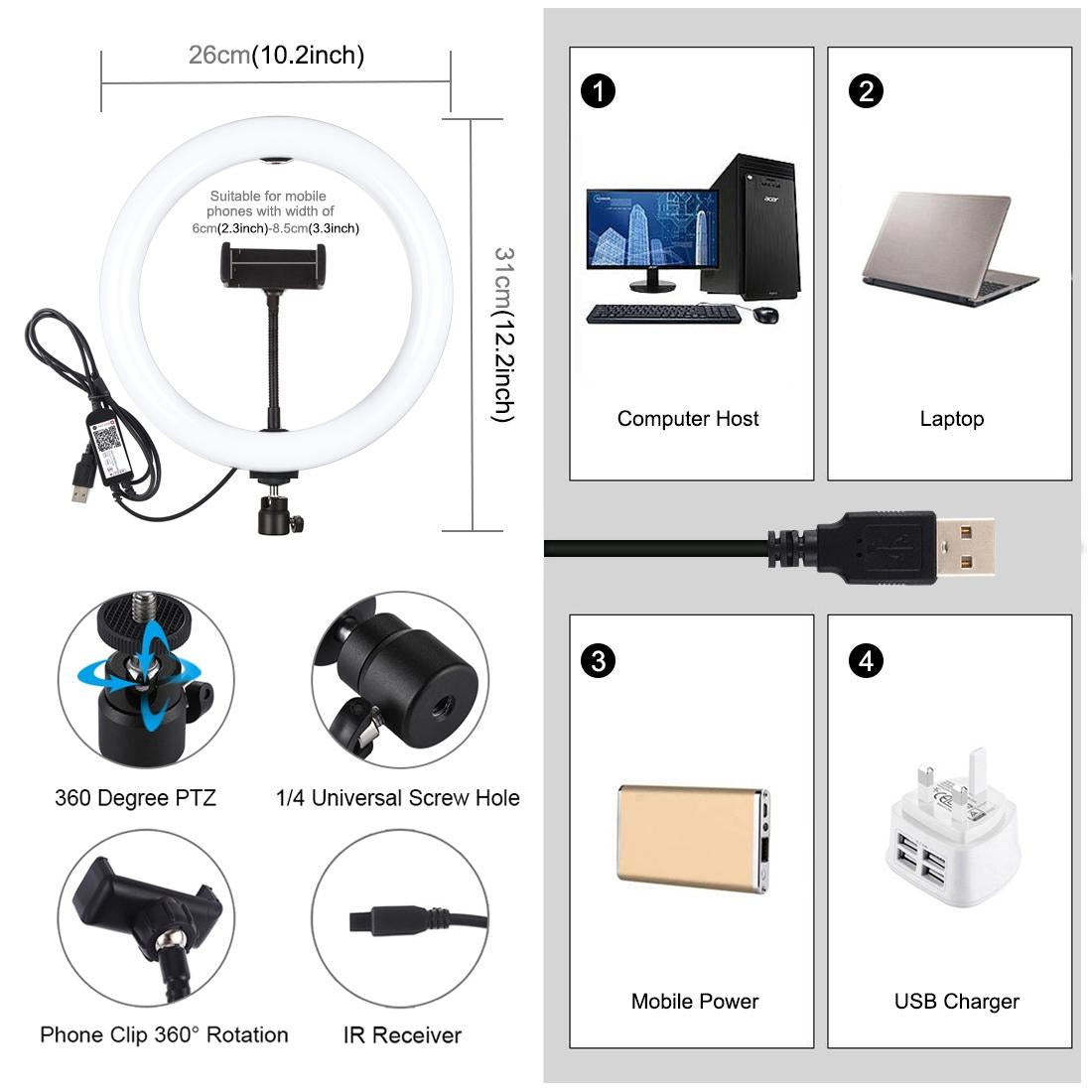 10.2 Usb Rgbw Led Ring Light with Tripod & Remote for Vlogging & Photography - Black 7