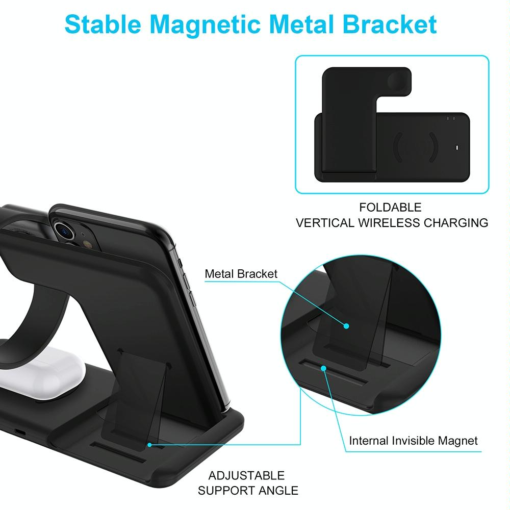4 In 1 Wireless Charger Stand For Iphone Apple Watch Airpods Dual Phone Charging Black 6