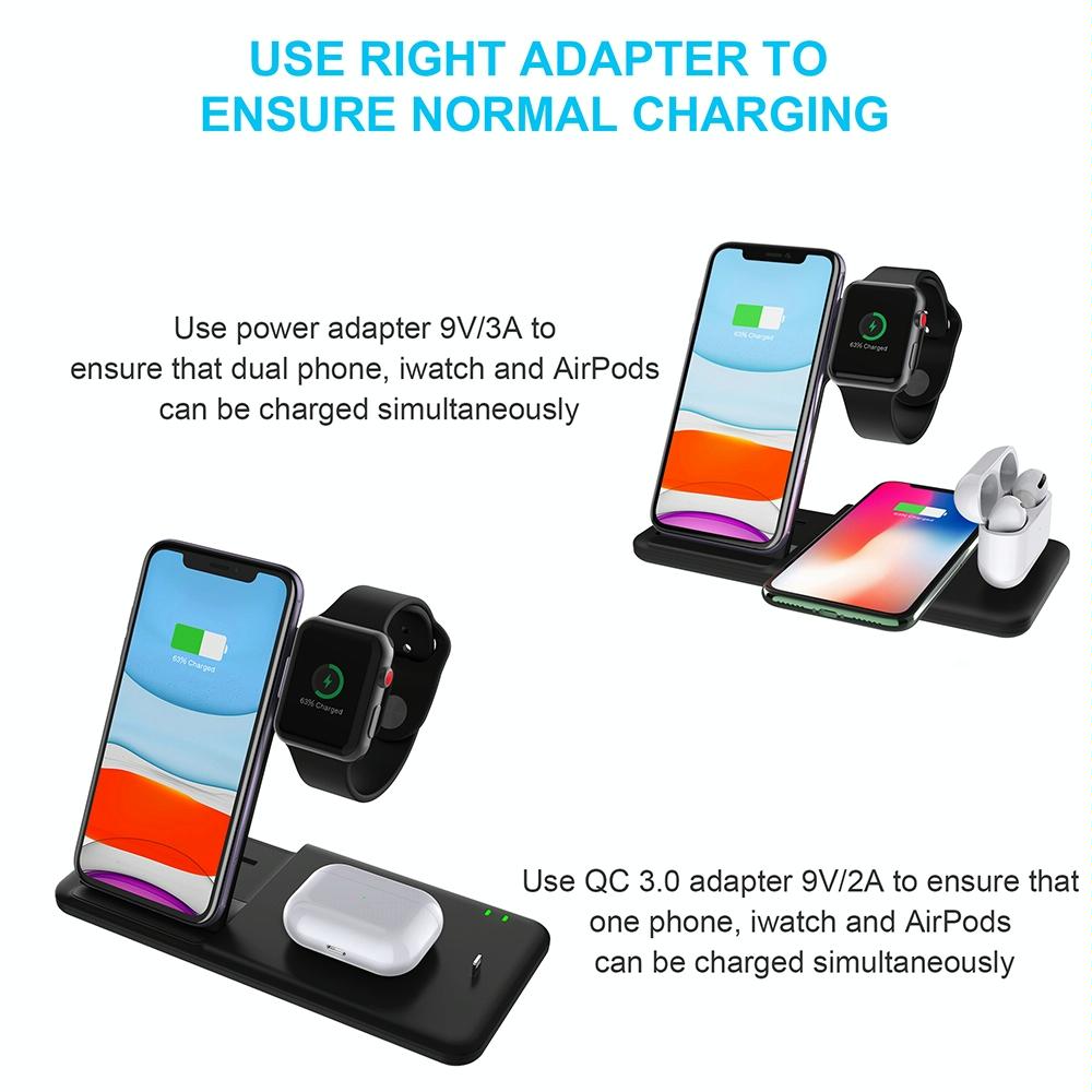 4 In 1 Wireless Charger Stand For Iphone Apple Watch Airpods Dual Phone Charging Black 7