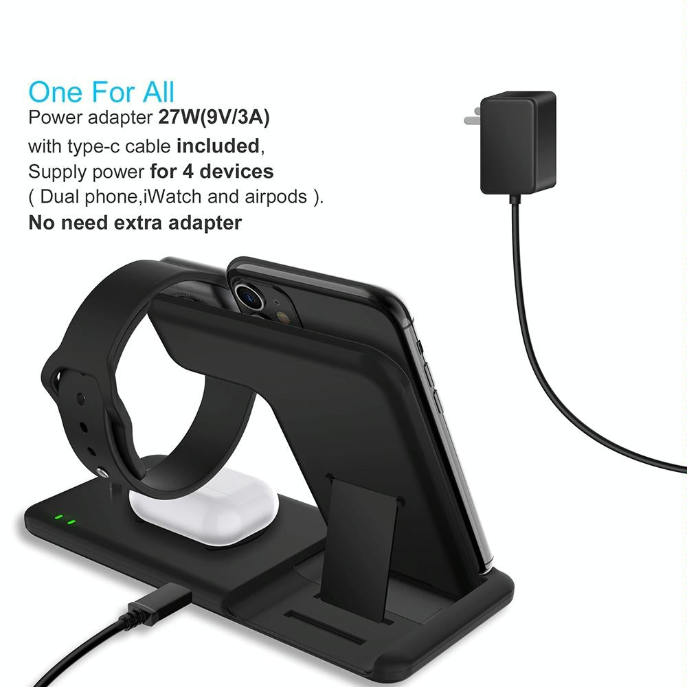 4 In 1 Wireless Charger Stand For Iphone Apple Watch Airpods Dual Phone Charging Black 8