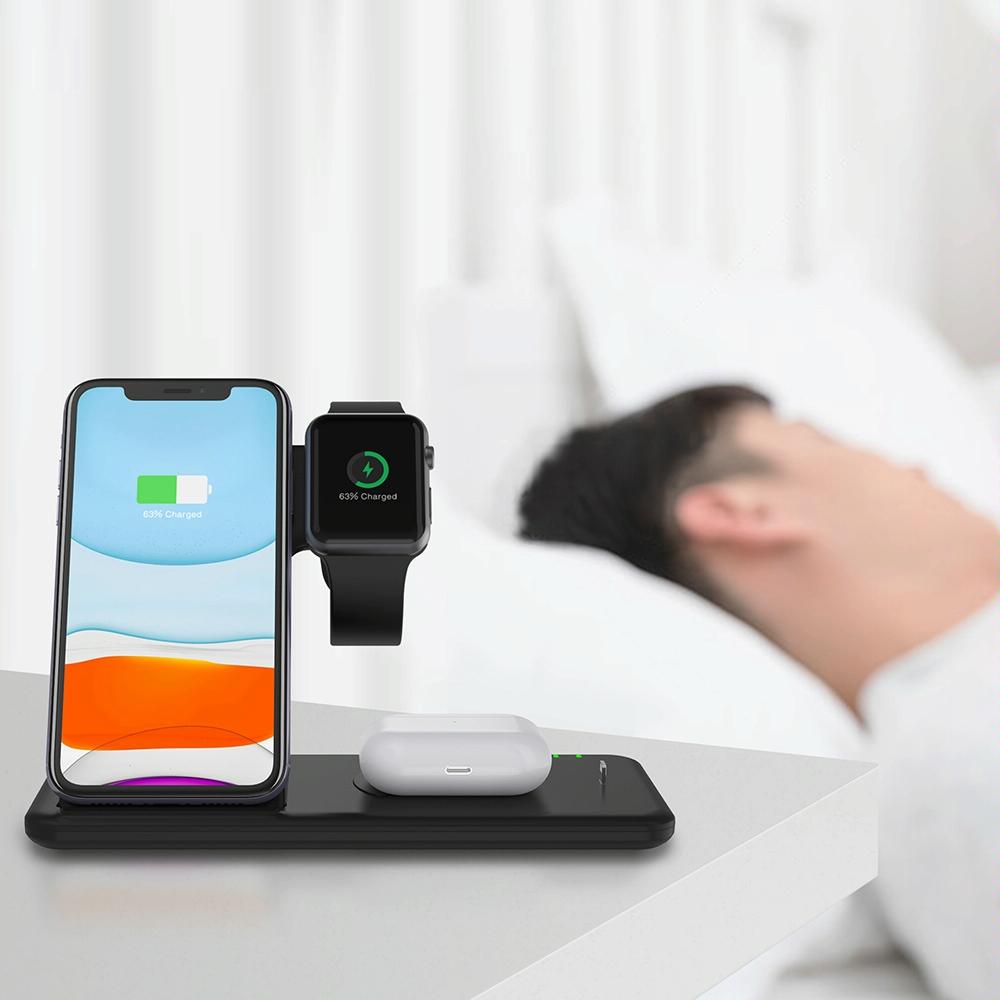 4 In 1 Wireless Charger Stand For Iphone Apple Watch Airpods Dual Phone Charging Black 9