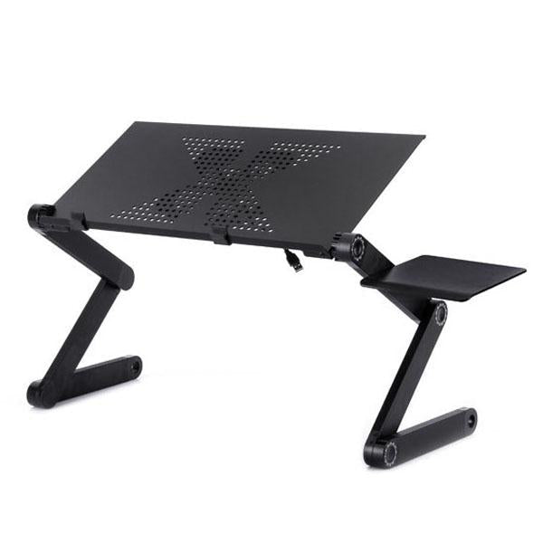 Adjustable Foldable Laptop Stand with Fans & Mouse Pad - Portable Aluminum Alloy - Black 3