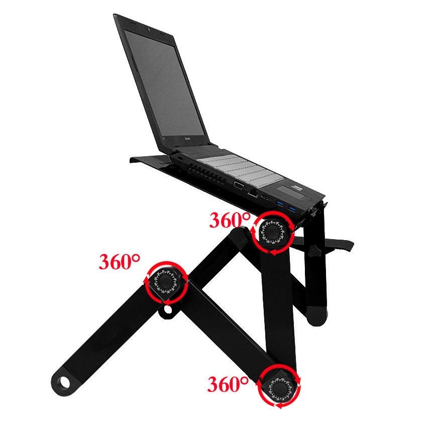 Adjustable Foldable Laptop Stand with Fans & Mouse Pad - Portable Aluminum Alloy - Black 4