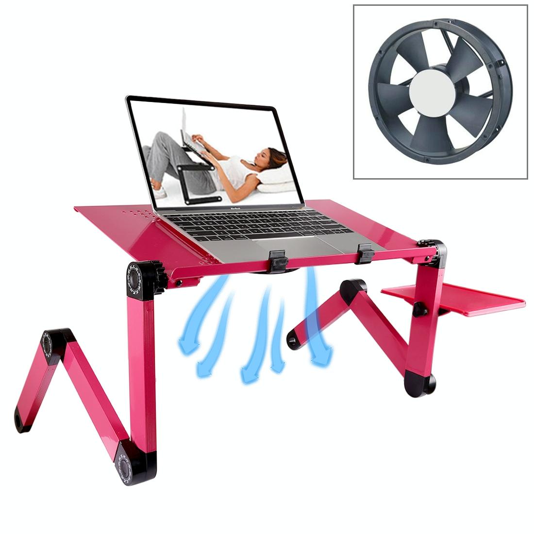 Adjustable Foldable Laptop Stand with Fans & Mouse Pad - Portable Aluminum Alloy - Black 11