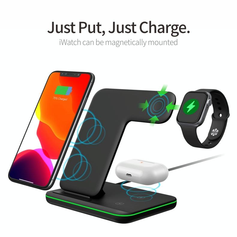 3 In 1 Magnetic Wireless Charger With Touch Ring Light - Black 13
