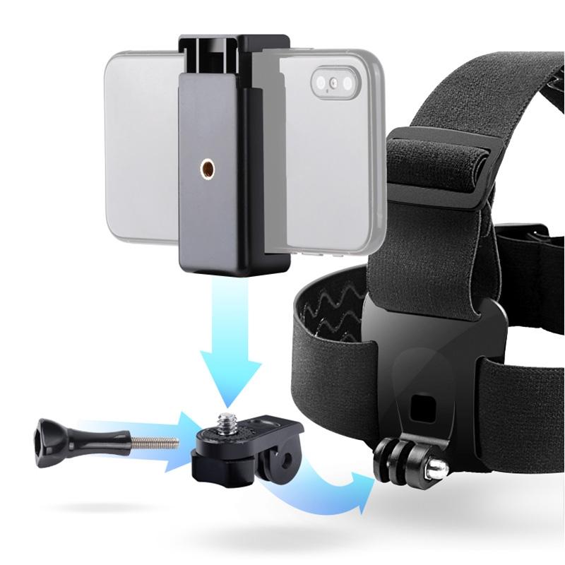 Adjustable Head Strap with Phone Clamp for Gopro and Action Cameras 8