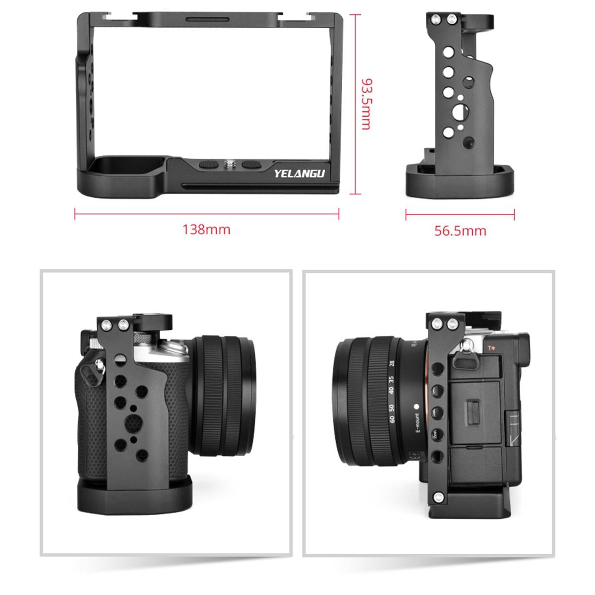 Video Camera Cage Stabilizer - Black for Sony Alpha 7C 7