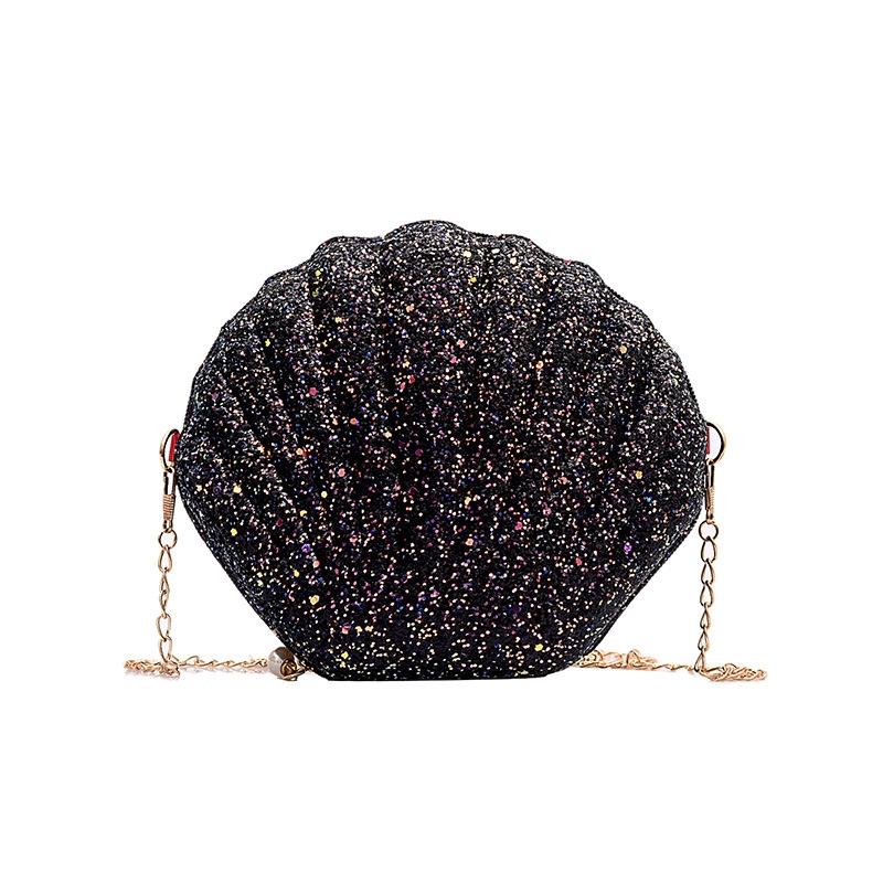 Sequined Shell Crossbody Bag Single Shoulder Fashion Accessory - Black