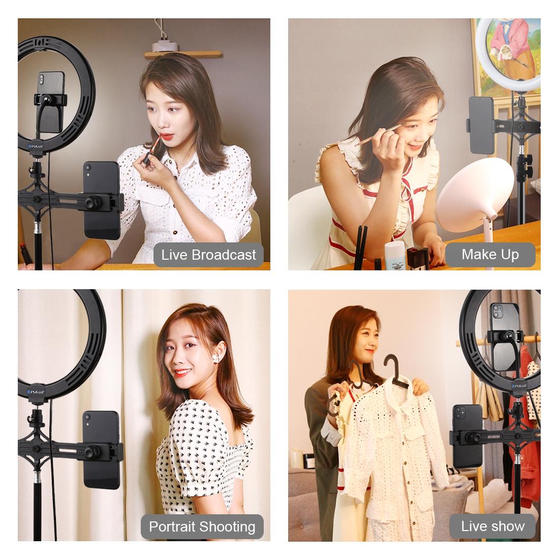 10.2 Led Ring Light with Tripod & Dual Phone Brackets - Usb Dimmable Dual Colour Temperature Selfie Remote - Black 5