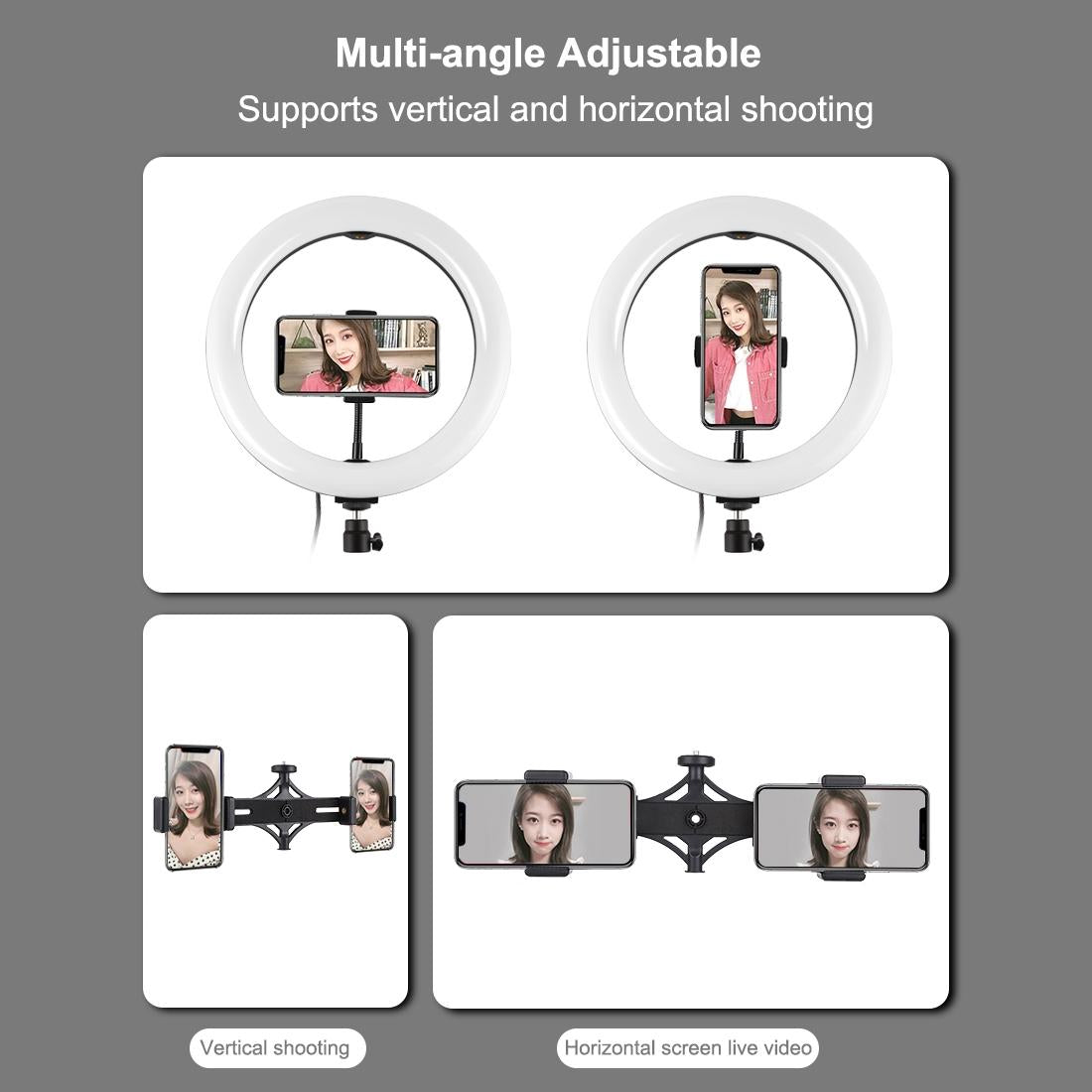 10.2 Led Ring Light with Tripod & Dual Phone Brackets - Usb Dimmable Dual Colour Temperature Selfie Remote - Black 13