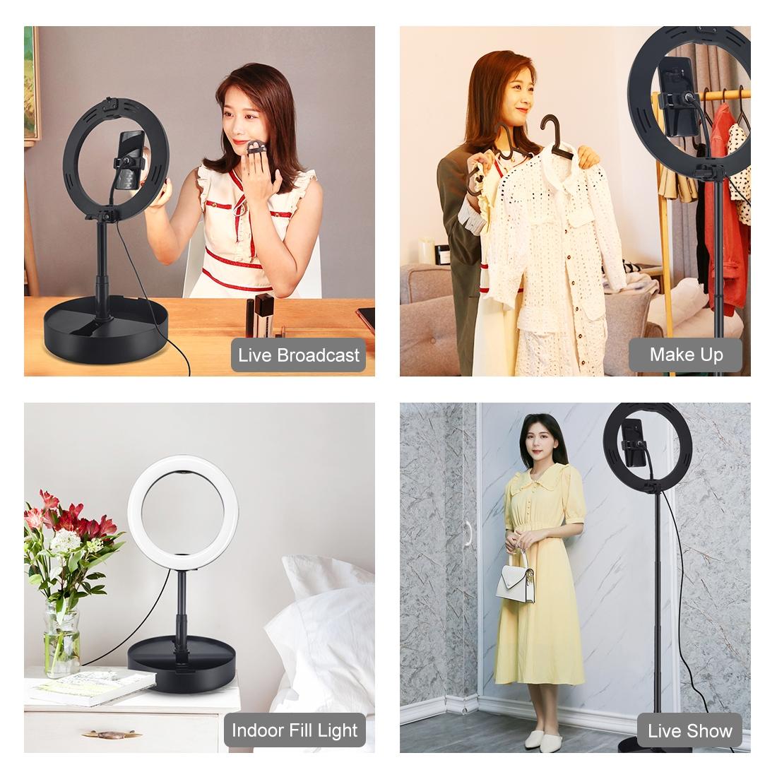 10.2 Dual-colour Led Ring Light with Usb Bluetooth Remote and Phone Holder - Black 5