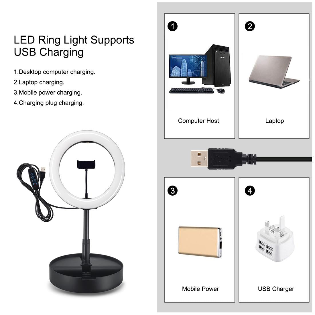 10.2 Dual-colour Led Ring Light with Usb Bluetooth Remote and Phone Holder - Black 9