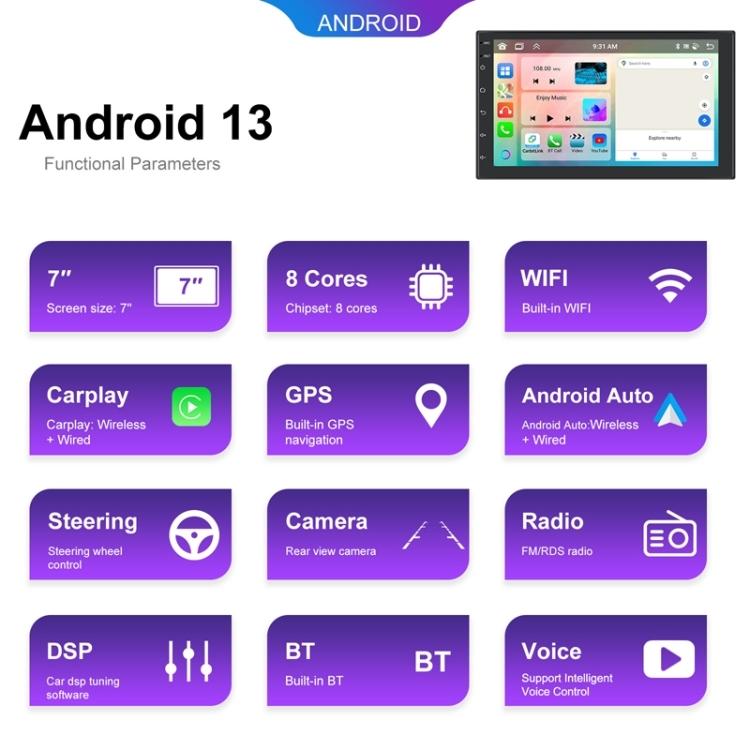 10.1 Inch Android 13.0 Carplay Navigation Monitor - Standard + Ahd Camera 7