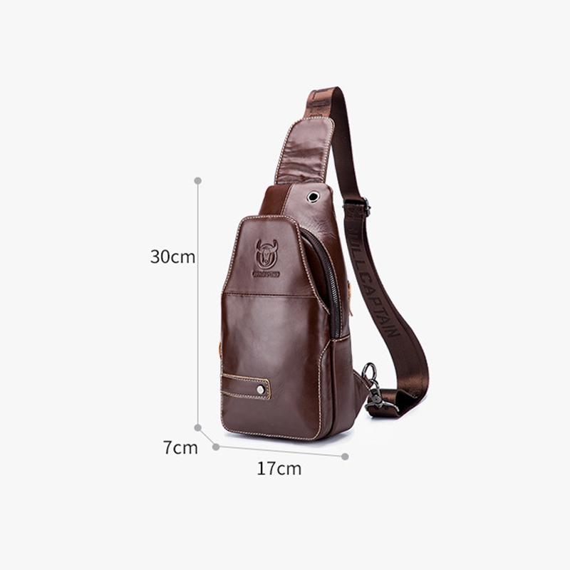 Men Leather Sports Chest Bag First Layer Cowhide - Brown 4