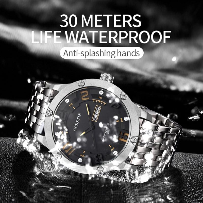 Stylish Day-date Men Quartz Watch with Steel Strap - Black Blue 6